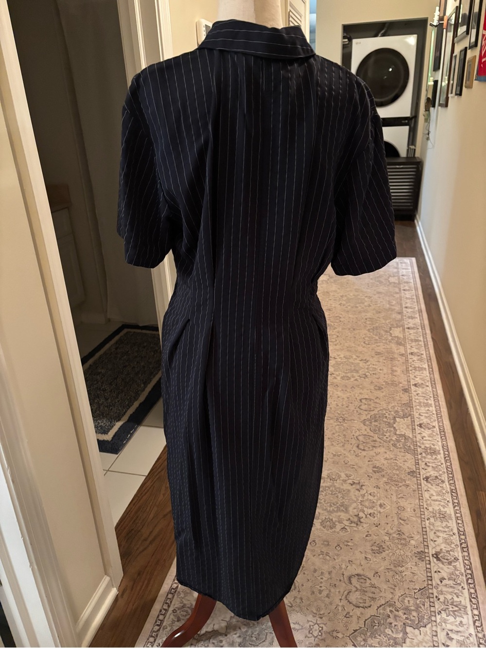 Primark Navy Pinstripe Button-Front Midi Dress - Picture 5 of 5
